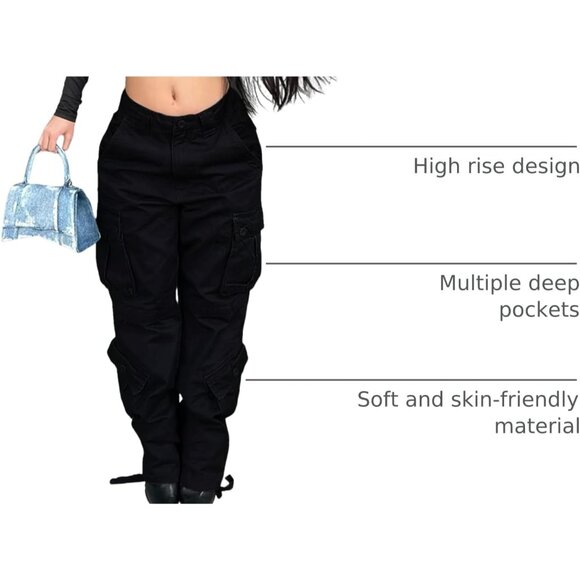 Women High Waisted Cargo Jeans Wide Leg Baggy Streetwear Denim Pants - Picture 4 of 7